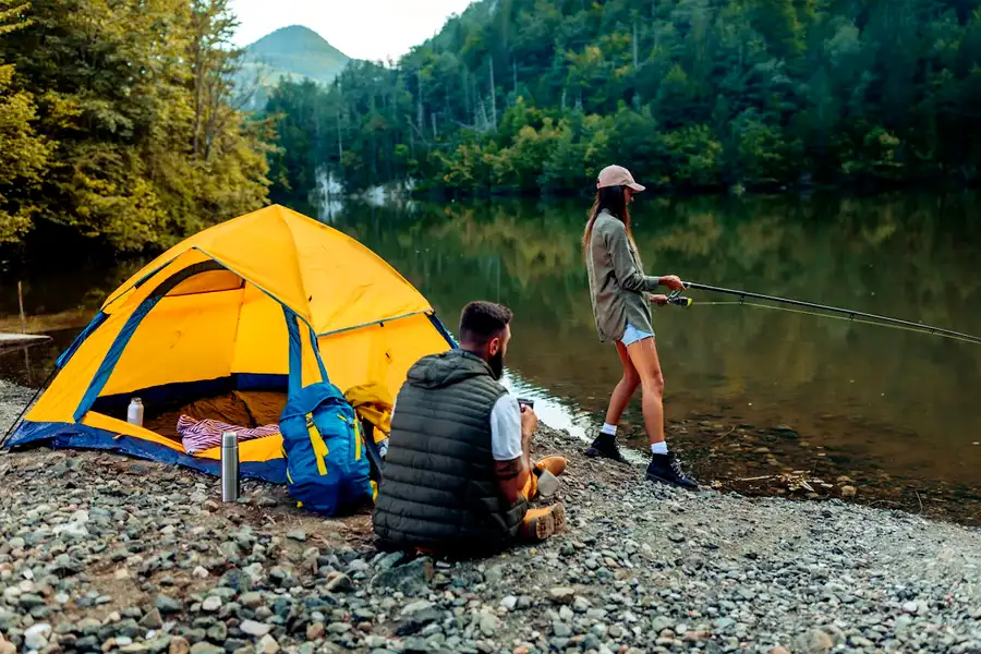 Fishing in camping on a lake 